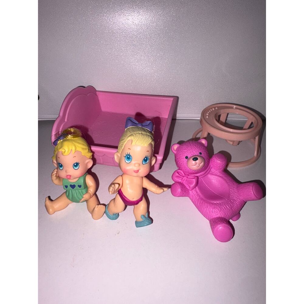 Baby Buddies Lot Teddy Bear, Bed,  Twins - Vintage 1994 Kenner